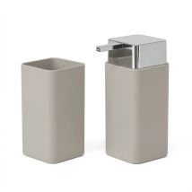 Set Accessori Bagno Con Dispenser E Portaspazzolini Beige E Cromo Star