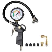 Tire Pressure Gauge, Digital Tire Pressure Gauge, Tire Inflation Gun Gauge With 4 Valve Caps // French Air Nozzle Adapter // 90 Degree Metal Extension