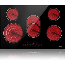 Iseasy - Ceramic Hob, 77cm, 8600w Built-in Electric Glass Ceramic Cooktop Built-in, Black Glass With 5 Cooking Zones, Touch Control, Child-safety Lock