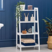 Christow – Clovelly White Bathroom Ladder Shelf – 4-Tier MDF Storage Unit – H90cm x W43cm x D30cm – Contemporary Design