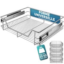 Deuba – Tiroir Télescopique De Rangement Pour Armoire Cuisine 30/40/50/60cm – Métal Chromé – Charge Max 20kg – Coulisses Galvanisées – Set De 4