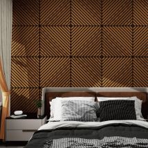 Neu.holz - Set Vang Di 16 Pannelli Murali 3d Fonoassorbenti 60x60 Cm A Listelli Diagonali Copertura 5,76 M² - Effetto Legno Teak
