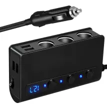 Adaptateur Allume-cigare 3 Voies Avec 4 Ports Usb, Chargeur De Voiture 12/24 V Cc Pour Iphone, Smartphone, Ipad, Tablette, Gps, Etc. - Noir