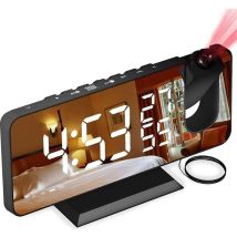 Reveil Projecteur Avec Radio, Horloge Numérique, Radio Reveil Usb Avec Double Alarme Et Écran Miroir Led De 7(caractères Blancs)