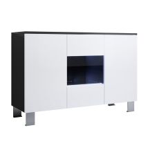 Credenza Con Piedini 12cm 2 Ante Luce Led Madia Moderna Mobile Sala Da Pranzo 120x82x40cm Modello Luke A2 Bianco E Nero Lucido