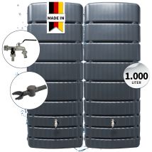 4rain Slim Regentonnen Wandtank-set Komplett-set 1000 Liter Graphite Grey, 2 X Slim 500 Liter Inkl. Verbinder Und Fallrohranschluss