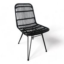 Kosmi - Conjunto De 2 Sillas De Ratán Estilo Naturaleza Negro En Resina Tejida Y Patas De Metal