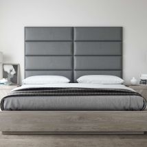 Panneau Décoratif Tête De Lit Capitonnée Mural 91cm Cuir Gris