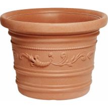 Vaso Tondo Festonato In Resina Colore Terracotta Doppio Bordo Diametro Cm. 40