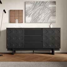 Élégant Buffet Noir - 160 X 40 X 80 Cm - Commode Avec 3 Tiroirs Et 2 Portes