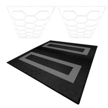 Carrelage De Sol Ventilé Modulaire Imbriqué Lot De 165 Noir & 60 Gris Avec Bordure & 14 Lampes Hexagones Lumière Blanche 6500k 3 Choix De Montage & 