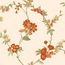 Design Id - Orange Cream Floral Wallpaper Textured Embossed Metallic Paste The Wall Vinyl