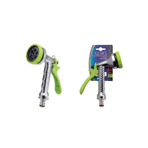 Pistola per Irrigazione in Metallo Cromato – 6 Funzioni – Alta Qualità e Design Elegante – Compatibile con Sistemi in Plastica