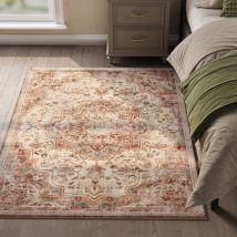 Songmics Home - Tapis De Salon 120 X 170 Cm, Tapis Antidérapant, Style Vintage Traditionnel, Lavable En Machine, Beige Cappuccino