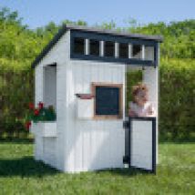 Backyard Discovery Caraway Cottage Cedar Wooden Garden Playhouse White With Kitchen Accessories