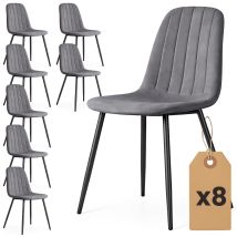 Set Di 8 Sedie In Velluto Trapuntate Lumo Grafite Scuro Gambe Nere