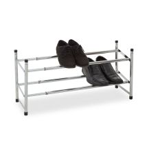 A Place For Everything - Interiors By Premier Stackable 2 Tier Extendable Shoe Rack, Extendable Chrome Rack, Angled Shelves Of Chrome Shoe Organizer