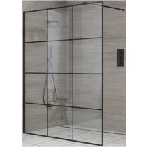 Barq - 800mm Black Recessed Walk In Wet Room Shower Enclosure With Grid Pattern Screen And Support Arm - No Shower Drain - Milano