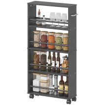 Étagère Multifonctionnelle À Roulettes, Design Fin, 4 Compartiments, 45 X 15 X 91 Cm, Noire