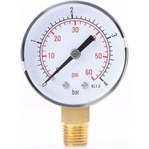 Pressure Gauge For Air Oil Or Water 0-4bar / 0-60psi Npt, 1/4 "npt Bottom Mount