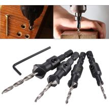 4pcs Hss Hex Shank Tapered And Reinforced Countersink Drill Cone Bits Woodworking Tool Set With Small Wrench