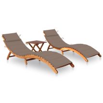 Set Di 2 Lettini Prendisole Sdraio Letti Da Giardino Mobili Da Patio Con Tavolo E Cuscini In Legno Massello Di Acacia 020012106