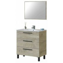 Mobile Sottolavabo, Mobiletto Per Bagno, Armadio A 3 Cassetti E Specchio, Lavabo Non Incluso, Cm 80x45h86, Quercia