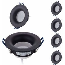 Lot 6 Spots Led Encastrables Complet Noir Rond Avec Ampoules Gu10 Module Blanc Chaud 3000k 5w 430lm Eqv. 50w Ip20 Dimmable, Spot Encastrable Ø 68mm [