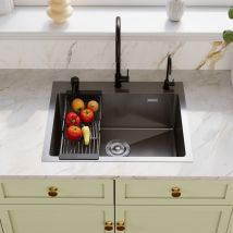 Évier De Cuisine Noir En Acier Inoxydable Avec Accessoires - 55 X 45 Cm - Marque Deervalley