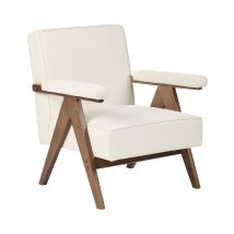 Beliani - Sessel Hellbeige Stoffbezug Mit Holzfüßen Schmale Armlehnen Tiefe Sitzfläche Retro-design Wohnzimmer Schlafzimmer Flur Sitzmöbel 