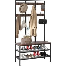 Dripex Grand Porte-manteaux Avec Assise - 12 Crochets Amovibles Et 100 X 40 X 182 Cm - Marron Vintage