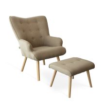 Poltrona Con Poggiapiedi In Tessuto Imbottita, Design Moderno Da Salotto H 97 Cm -tortora
