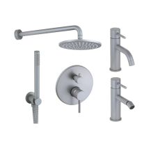 Pollini Acqua Design - Kit Mitigeur Lavabo Bidet Modèle Rond Et Kit De Douche Couleur Gris Métallisé Pollini Jessy Color Kitjessycolora12