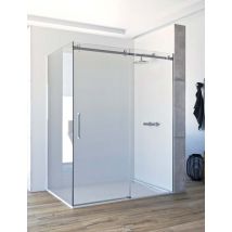 Mampara De Ducha Angular De 2 Hojas Fijas Y 1 Puerta Corredera. - Acero Inoxidable - Cristal 6 Mm Con Antical Incluido - Modelo Candil Medida (80 X 
