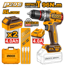 Ingco Taladro Percutor Brushless 20v 96nm 2 Baterías 4 Ah + Cargador + Maletin