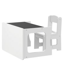 Aiyaplay Set Tavolino E Sedia Per Bambini 3-6 Anni Con Piano Reversibile, Bianco