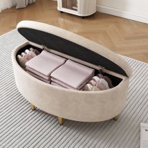 Upholstered Bench With Storage Space, Upholstered Bench With Velvet Storage Box, Footstool With Metal Legs, Suitable For Hallway, Living Room, Bedroom