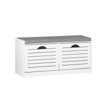 Sobuy Banco Para Zapatos Blanco Con Asiento Banco Zapatero Con Puertas Y Almacenamiento Organizador De Entrada Compacto De Mdf 97×30×47 Cm Fsr62-ii-w