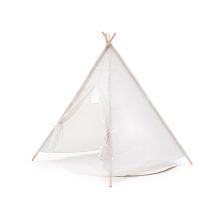 Tipi Infantil Montesori Robincool Koda 120x120x150 Cm Plegable Uso Interior Y Exterior Fabricado En Tela Blanca Luces Alfombra