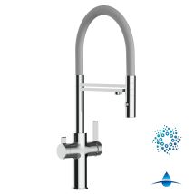 Robinet De Cuisine Mitigeur 4 Voies Chromé Pour Système De Carbonatation Et Filtration/purification D'Eau Bec Gris Orientable Et Douchette 2 Jets 