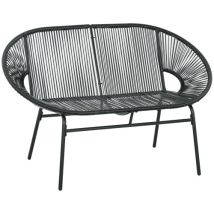Banc De Jardin En Polyrotin 2 Places Jusqu'à 260 Kg, Noir, Construction En Acier Solide, Idéal Pour Terrasse Et Balcon
