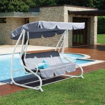 Dondolo Da Giardino Solaria Bianco E Grigio Chiaro 3 Posti 200x125x166 Cm