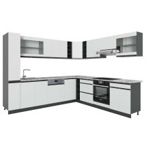 Vicco - Eckküche R-line, Weiß/anthrazit, 257 X 277 Cm J-shape, Ap Marmor