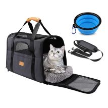 Carrier Sac De Transport Pour Animaux De Compagnie Avec Bandouliere Reglable Coussin Amovible Et Bol Offre Exclusive