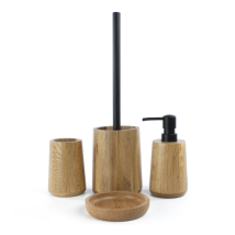 Deblanch - Set De Accesorios De Madera Roble Para El Inodoro Con Escobilla + Dispensador + Taza + Jabonera