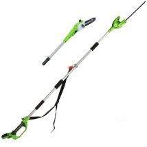 Greenworks G24psh Sega E Tagliasiepi Ad Asta A Batteria 2 In 1 Con Tracolla, Barra Della Sega Ad Asta 20cm, Lame Tagliasiepi 51cm A Doppia Azione 
