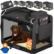 Cage De Transport Pliable Pour Animaux – Confortable Avec Matelas Doux – Aération Optimale Grâce À La Maille – Dimensions Xxl 90x60x66 Cm – Anthracite
