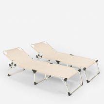 Set 2 Lettini Spiaggia Mare Giardino Pieghevoli In Alluminio Seychelles - Beige