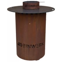 Grillfass-set Grilltonne Aus Corten Ø 90cm Mit Plancha, Grillrost Und Wok-aufsatz - Deinwerk