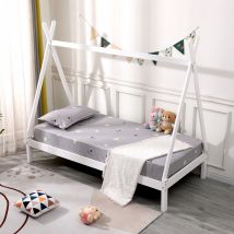 Slumberworx – Harry Kids Wooden Teepee Tent Bed Frame – Pine Wood – Standard UK Single – Grey or White